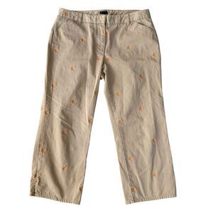 J. Crew Factory Beige Cropped Pants with Orange Embroidery